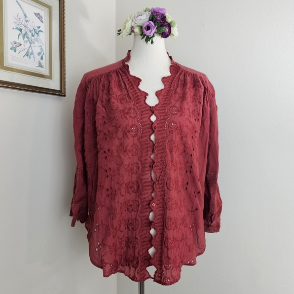 Free People Boho Embroidered Eyelet Top - Picture 2 of 15